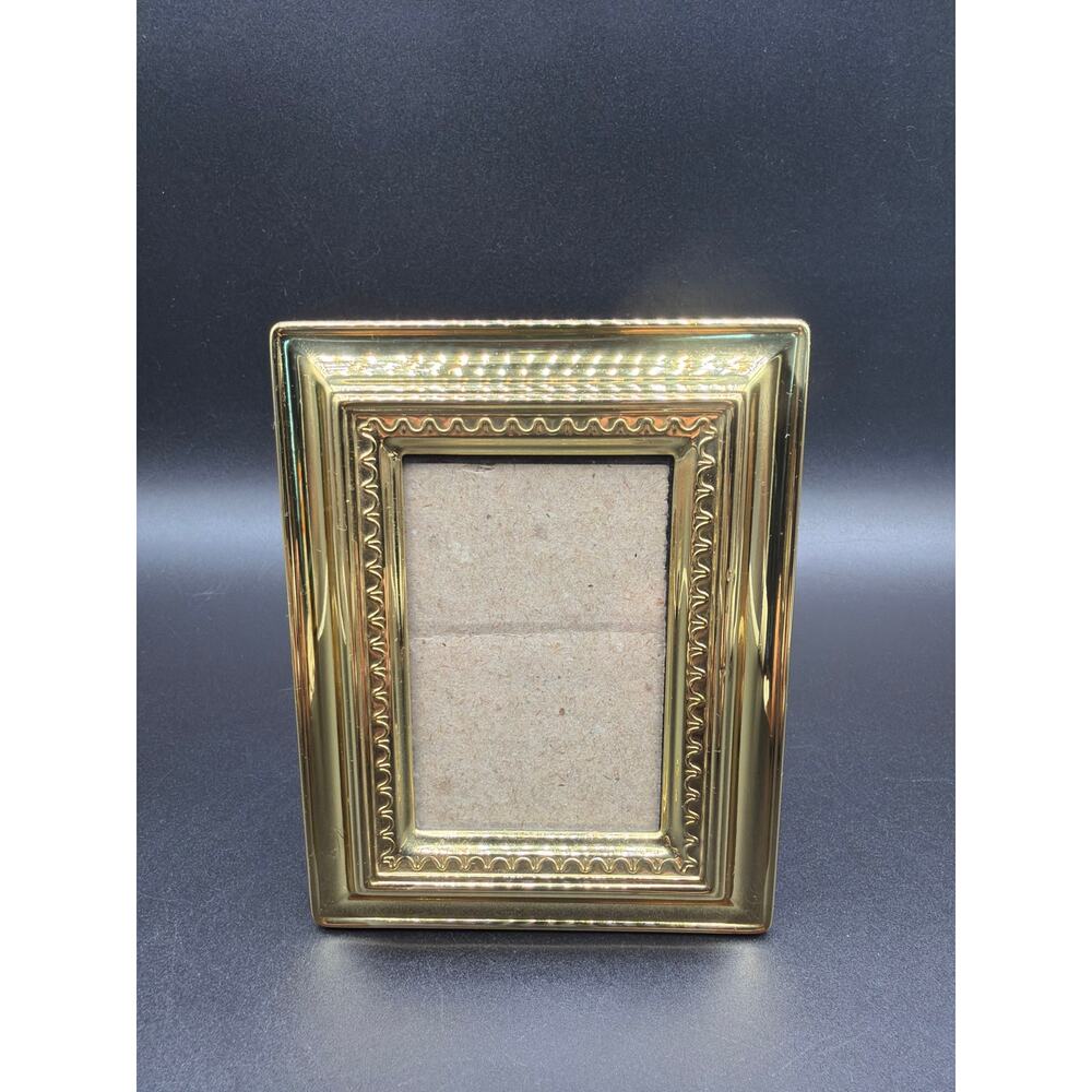Vintage Gold Tone Mini Picture Frame Ornate Desk Frame 3.5" x 4.75" Velvet Back